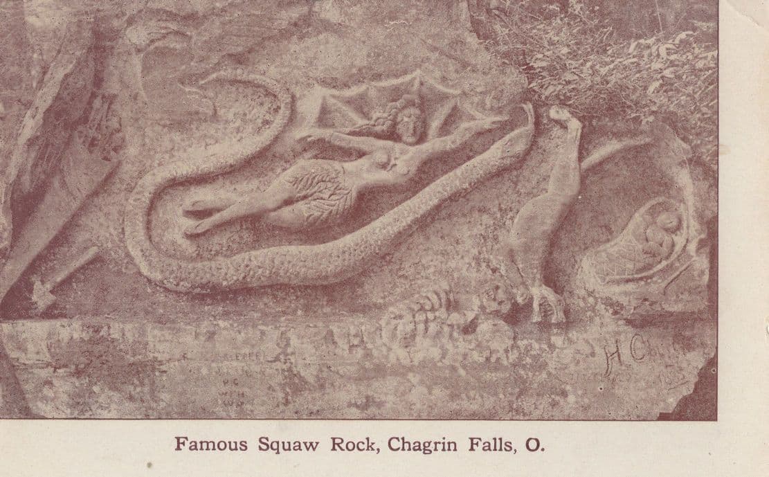 Famous Squaw Rock Chagrin Falls Dinosaur Mural Old Postcard