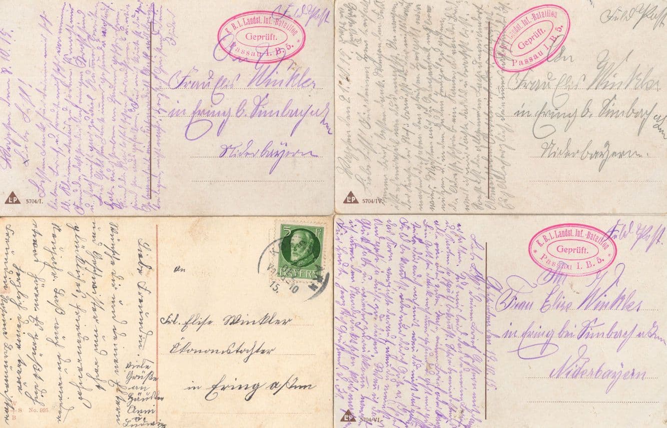 Farewell  Family WW1 Passau ALL Sent From German Soldier Camp 4x Postcard