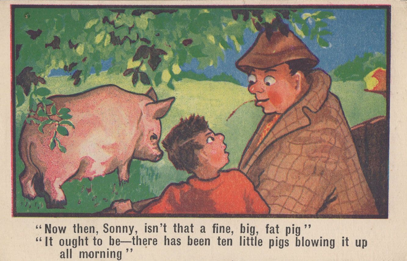 Farming Big Fat Pig Blow Up Toy Farmyard Animal Comic Old Postcard