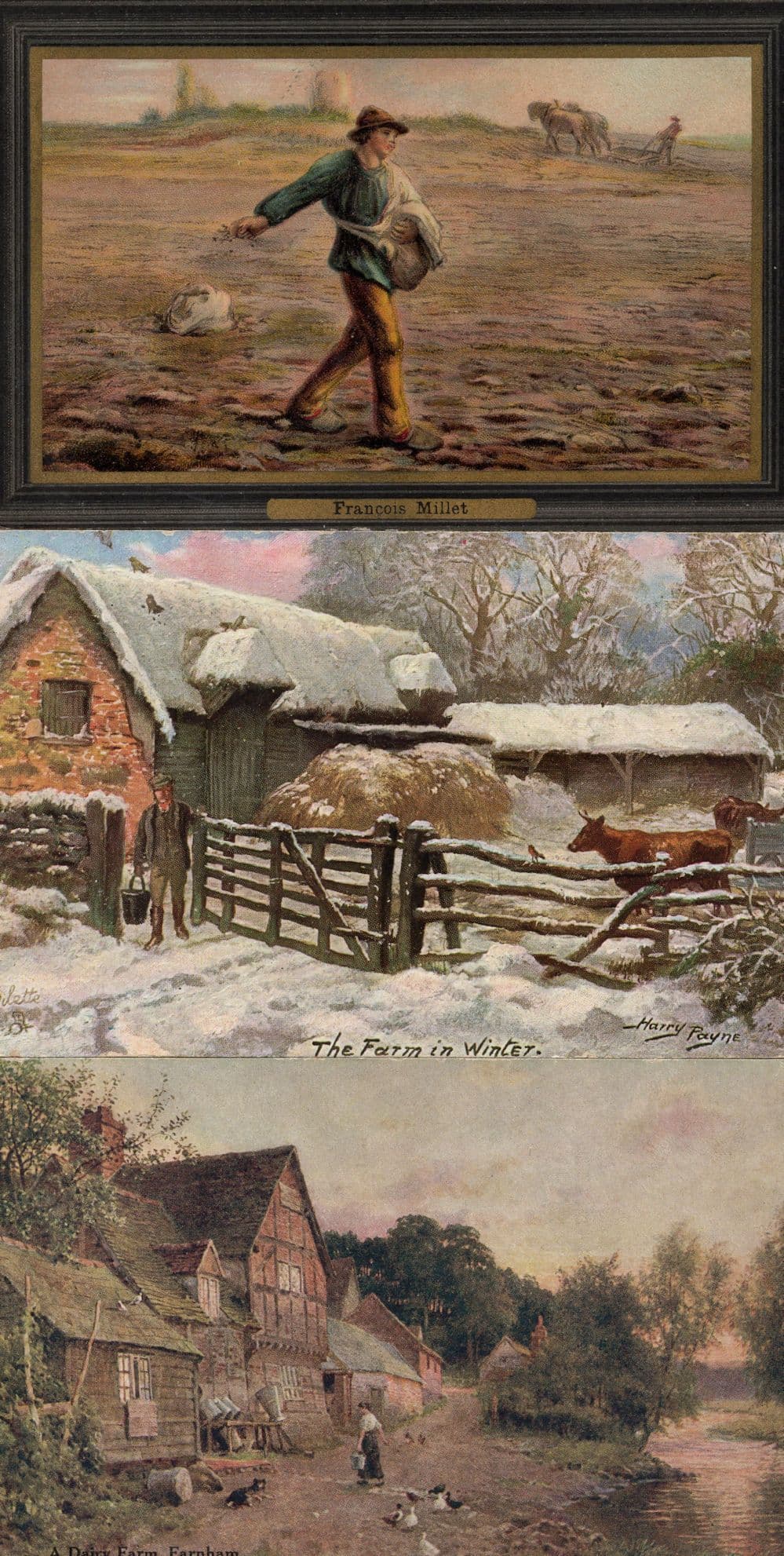 Farnham Dairy Farm Surrey Winter Francois Millet 3x Old Farming Postcard s