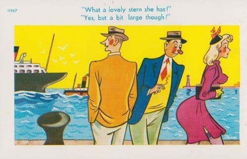 Fat Bum Shipping Naval Sexy Lady Smoking Boat Old Comic Humour Postcard