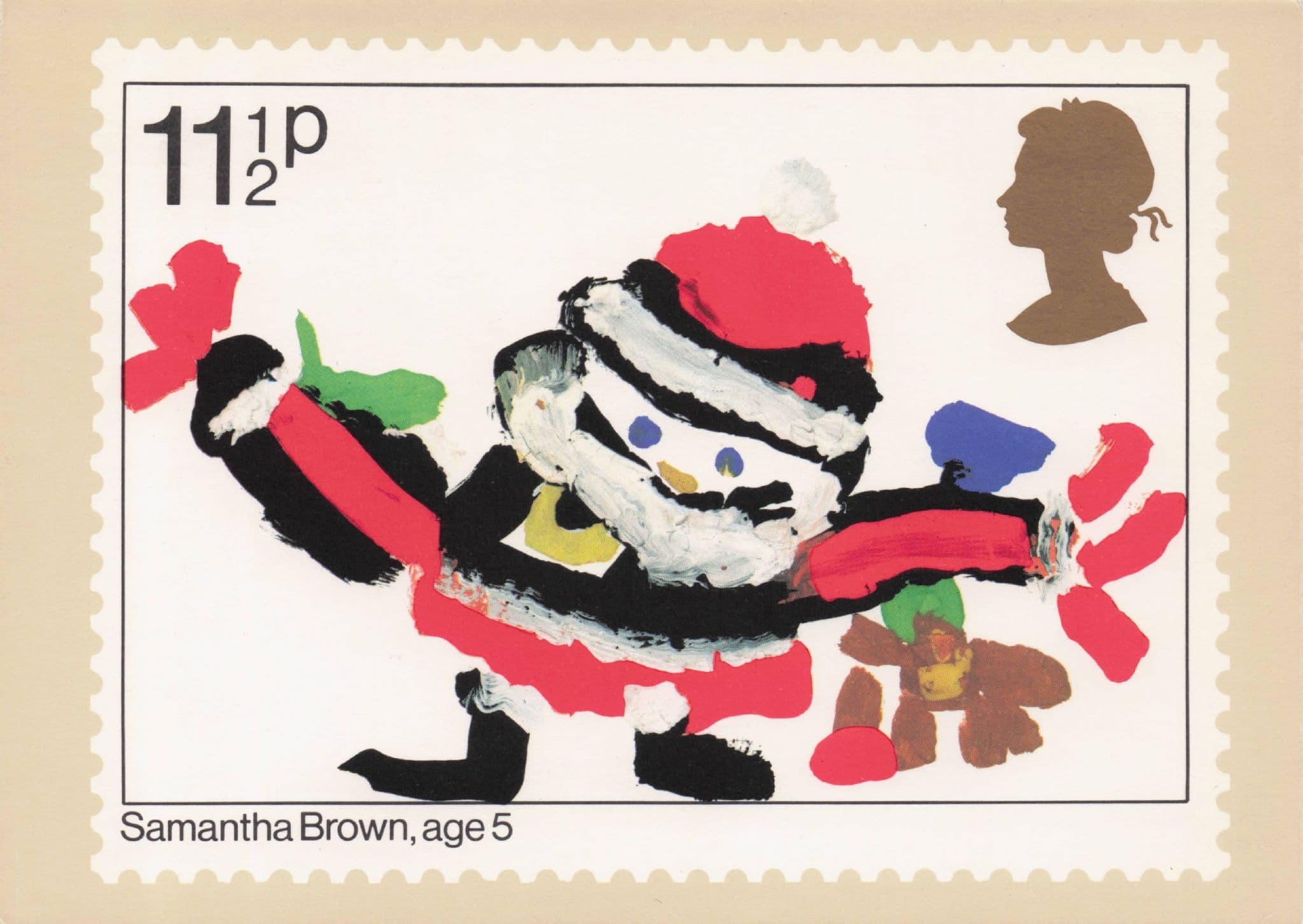 Father Christmas Snowman 5 Year Old Child's Painting Postcard