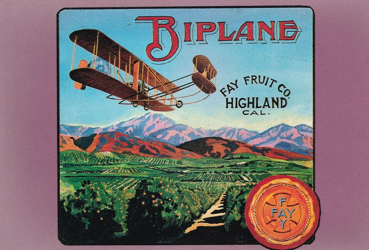 Fay Orange Fruit Company Biplane California Advertising Postcard