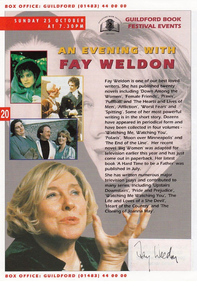Fay Weldon Guildford Surrey Festival Event Hand Signed Book Flyer