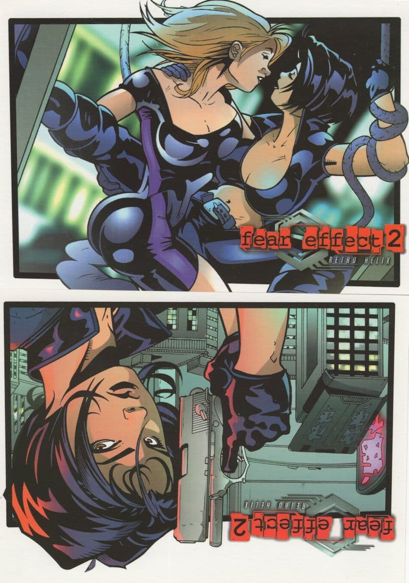 Fear Effect 2 Tomb Raider Type PS1 Game 2x Advertising Postcard s