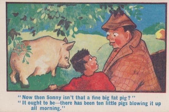 Feeding Ten Pigs Fat Blowing Up Toy Pig Farmer Comic Vintage Old Postcard