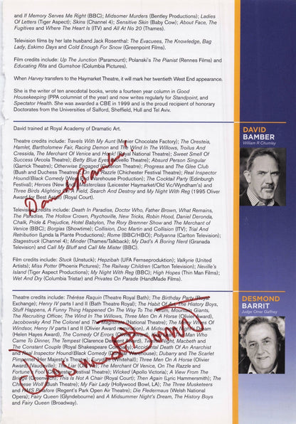 Felicity Dean Amanda Boxer David Bamber Harvey 4x Hand Signed Theatre Page