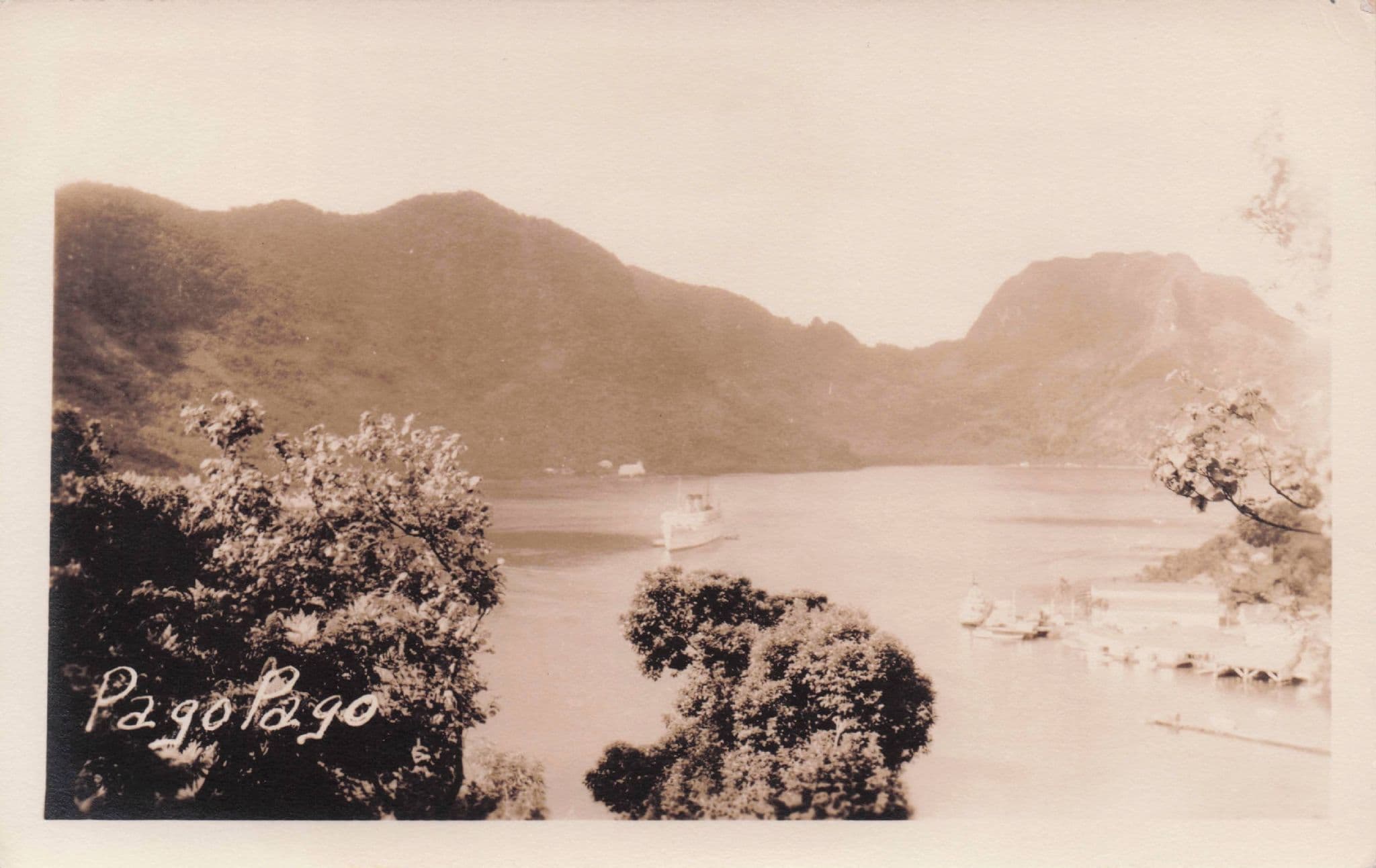 Ferry Ship At Pago Pago Samoa Antique Old Postcard