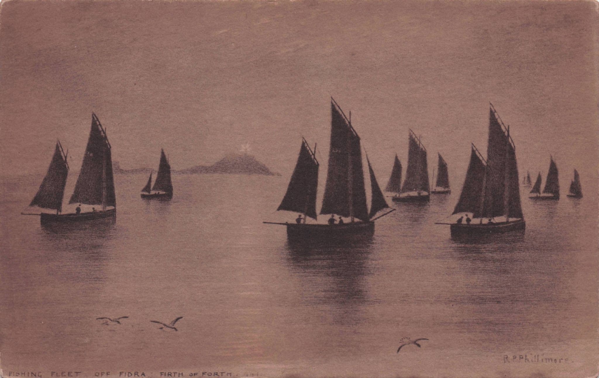 Fidra Sailing Boats Stunning Silhouette Firth Of Forth Phillimore Postcard