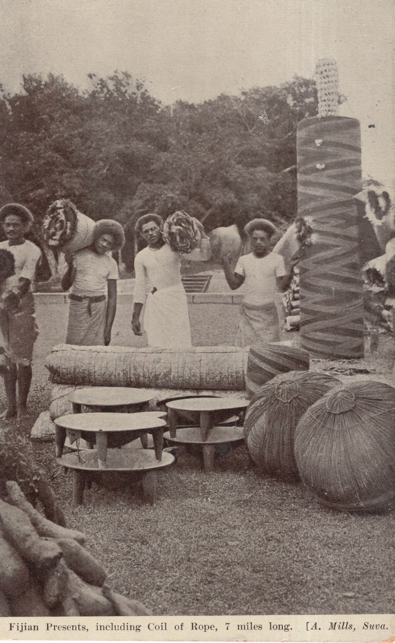 Fijian Giant Coil Of Rope 7 Miles Long Fiji Crafts RPC Old Postcard
