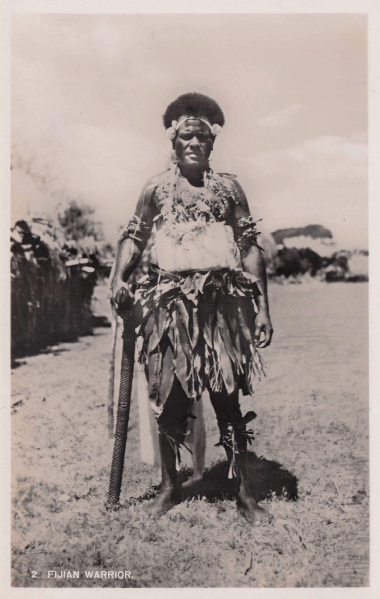 Fijian Warrior Weapon EX Rare Real Photo Antique Postcard