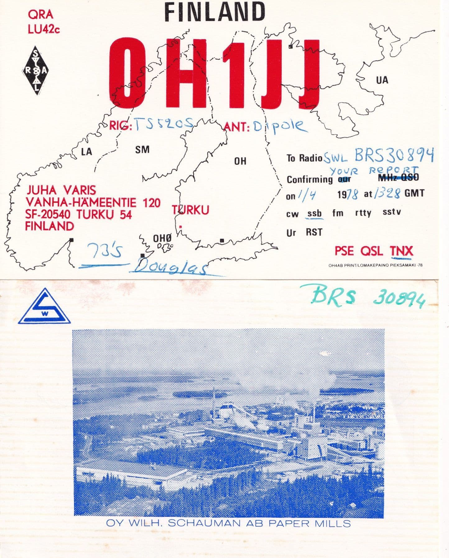 Finland Jakobstad Turku Map 2x QSL Amateur Radio Card s