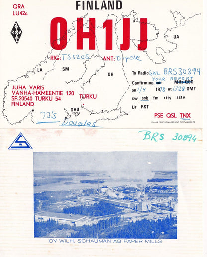 Finland Jakobstad Turku Map 2x QSL Amateur Radio Card s