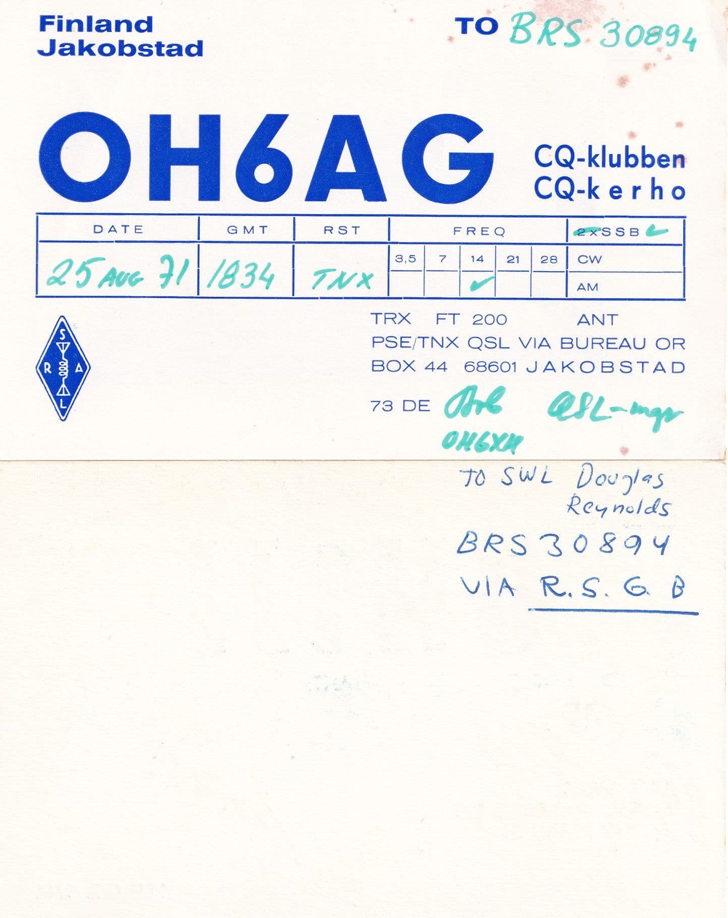 Finland Jakobstad Turku Map 2x QSL Amateur Radio Card s