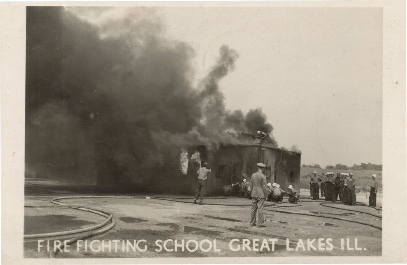 Fire Fighting School Illinois Antique USA Real Photo Firemen Postcard