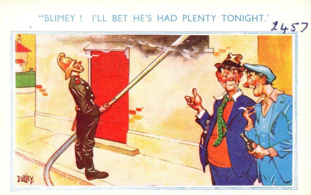 Fireman Drunk Putting Out Fire Sample Vintage Comic Postcard