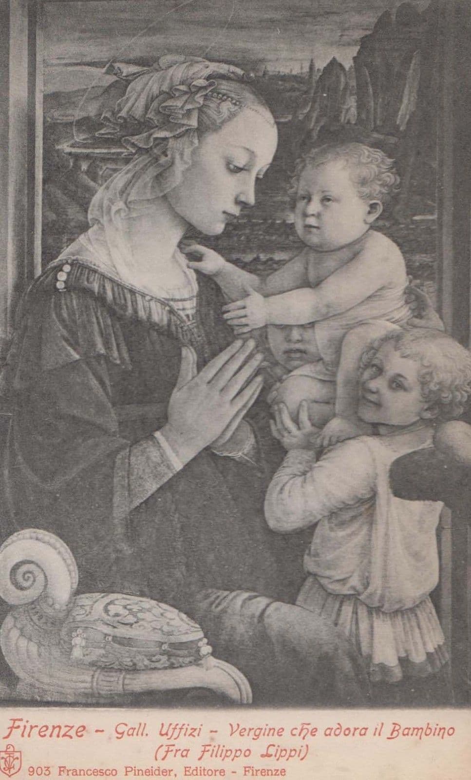 Firenze Virgin Che Adora Il Bambino Uffizi Italy Art Gallery Painting Postcard