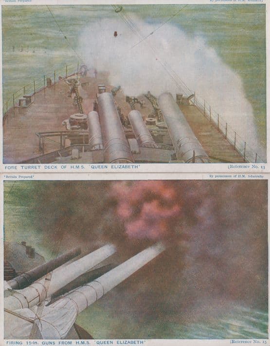 Firing Military Guns Queen Elizabeth Turret Deck 2x Postcard s