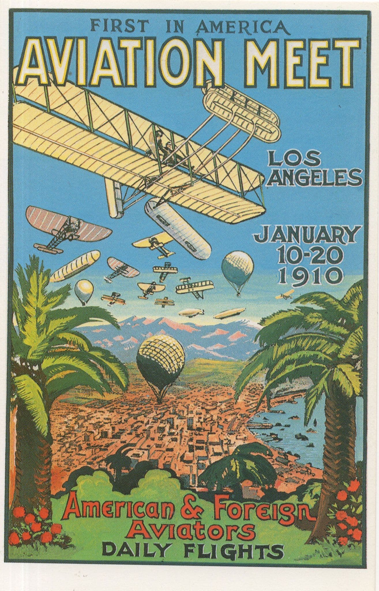 First American USA Aviation Meet Old Poster Advertising Postcard