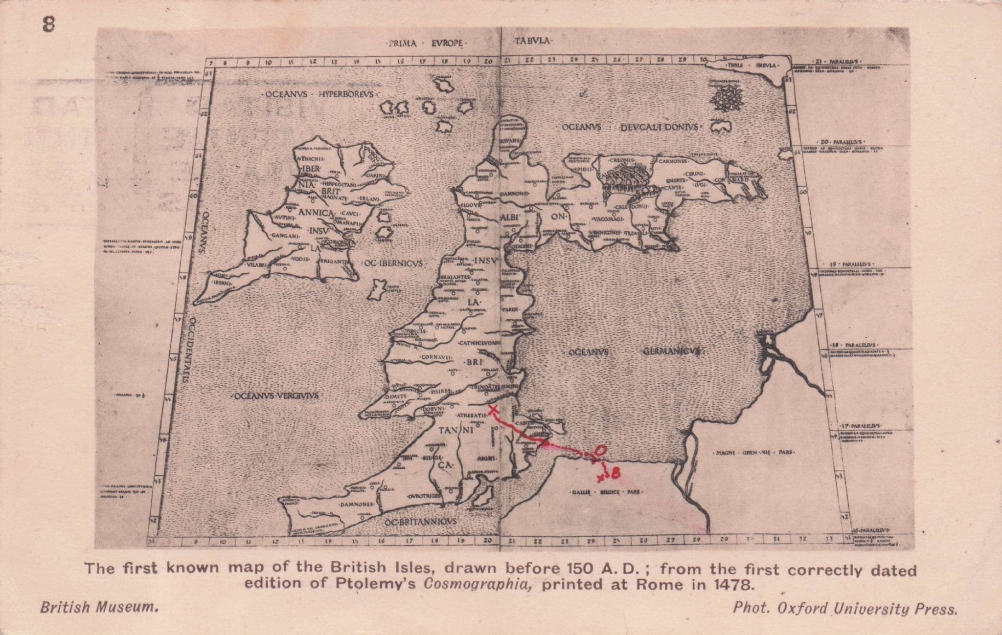 First Map Of British Isles Antique British Museum Postcard