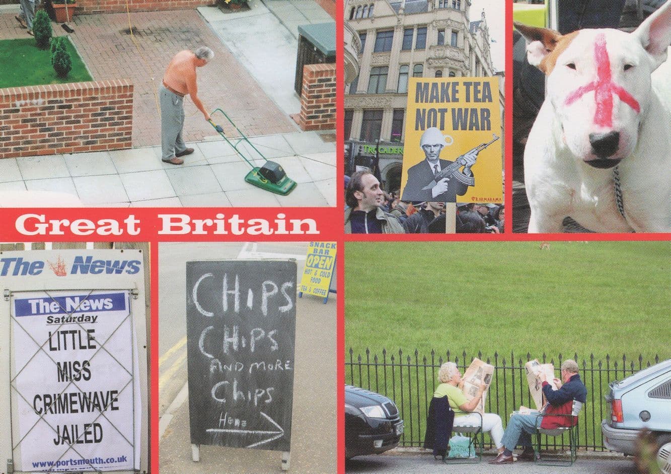 Fish & Chip Shop Sign Make Tea Not War Bulldog Comic Postcard