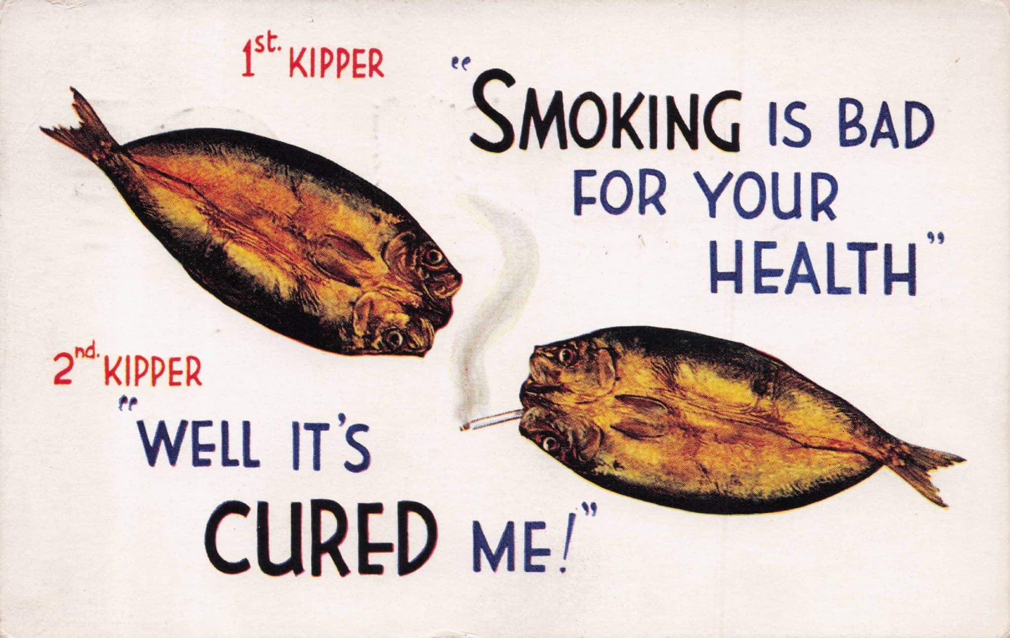 Fish Smoking Is Bad For Your Health 1960s Comic Postcard