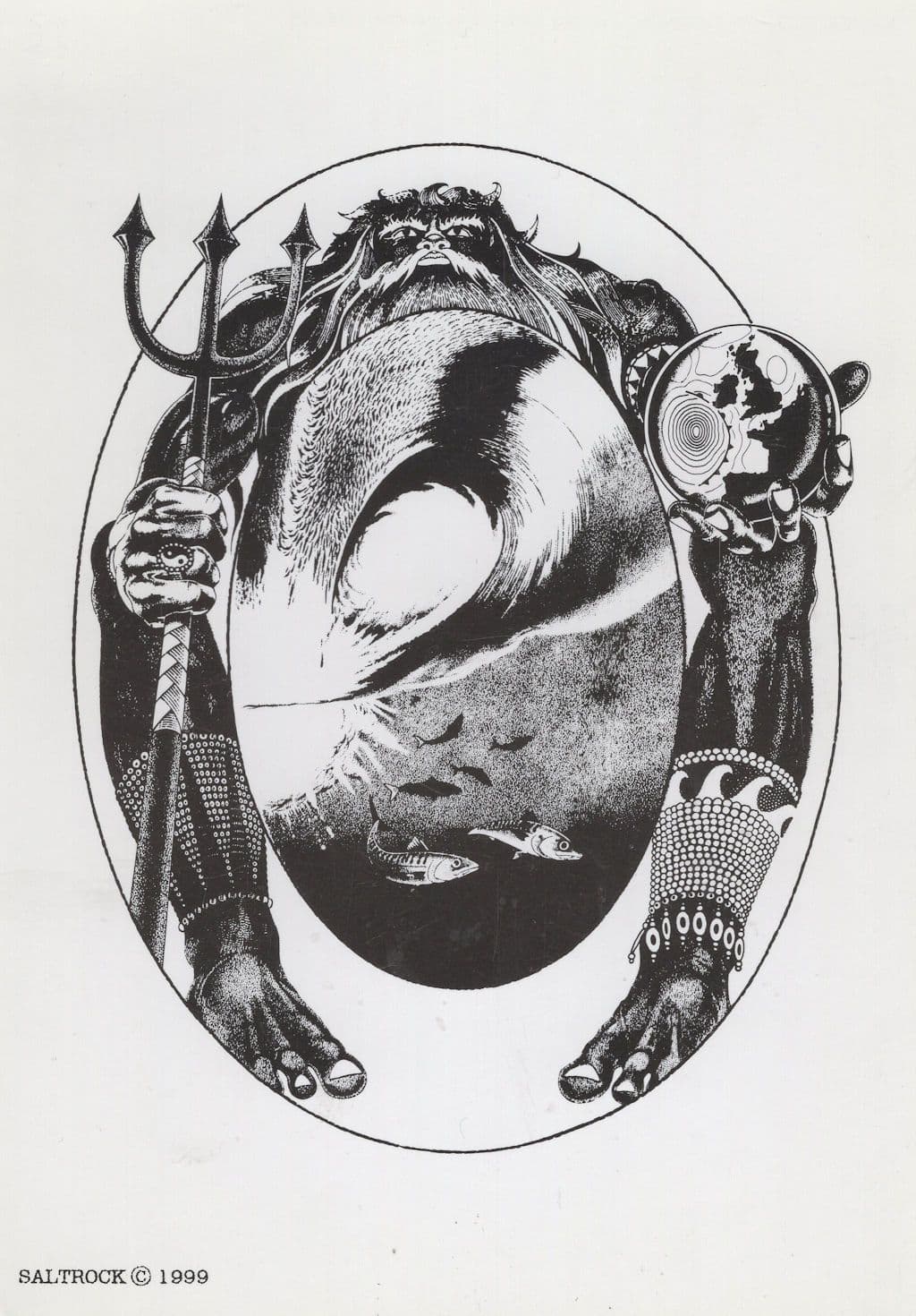 Fish Stomach Of Neptune God Of The Sea CArt Painting Postcard