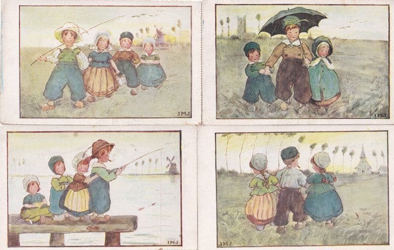 Fisherman Fishing Boy Smoking Antique 4x Postcard s