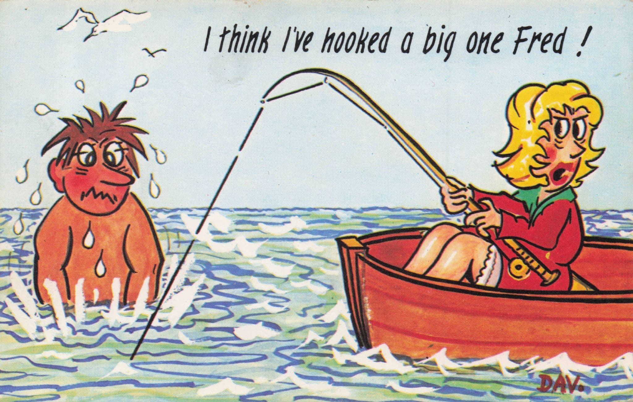 Fisherman Lady Boat Accident Disaster Ship Old Comic Postcard