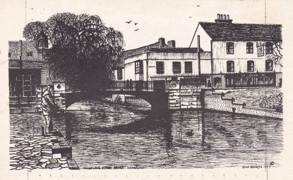 Fishing at Magdelene Bridge Cambridge Painting Postcard
