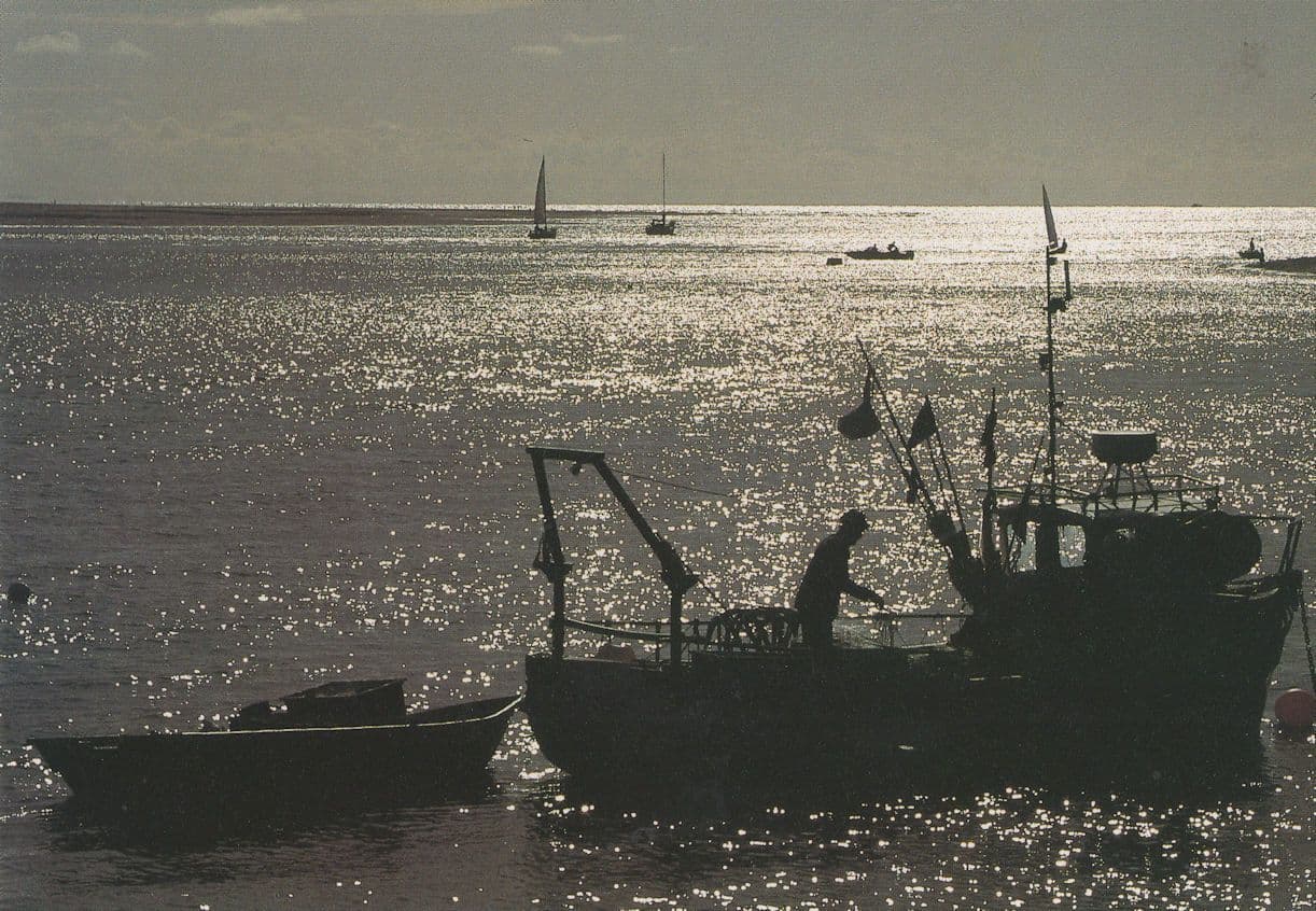 Fishing Boat Trawler at Dusk Aberdovey Harbour Rare Welsh Postcard