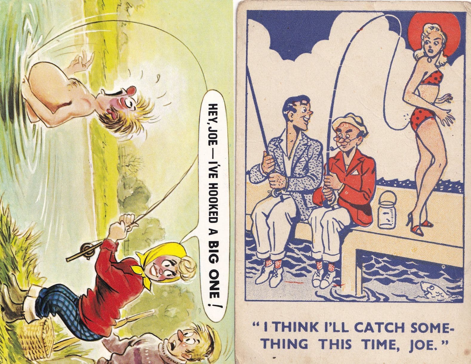 Fishing For Knickers Pants 2x Unique Comic Fisherman Postcard s