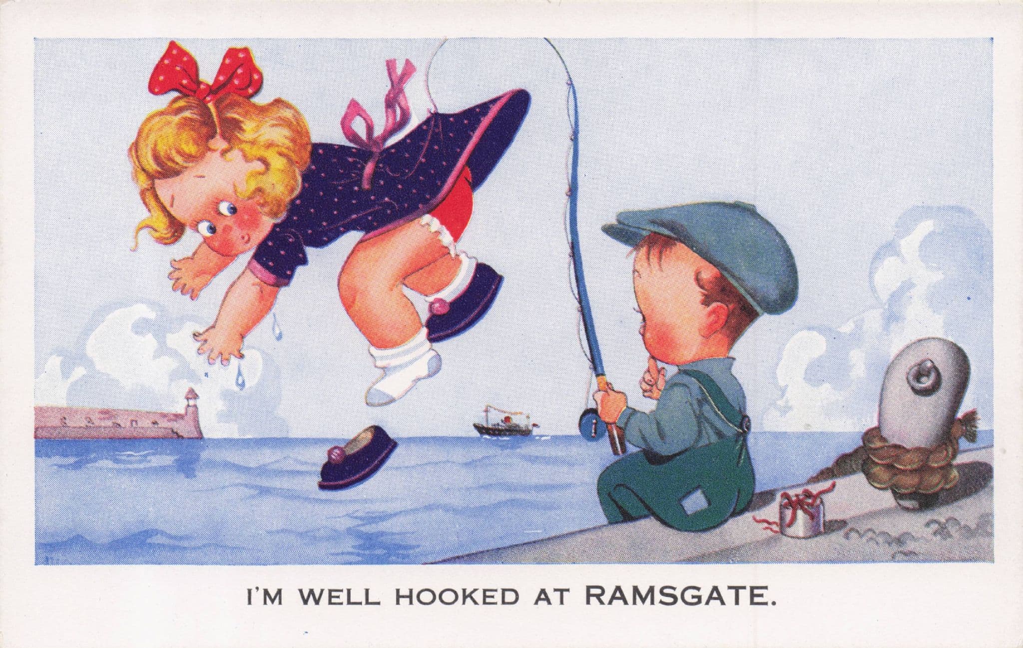Fishing Hook Tackle Child Fisherman Ramsgate Kent Comic Postcard