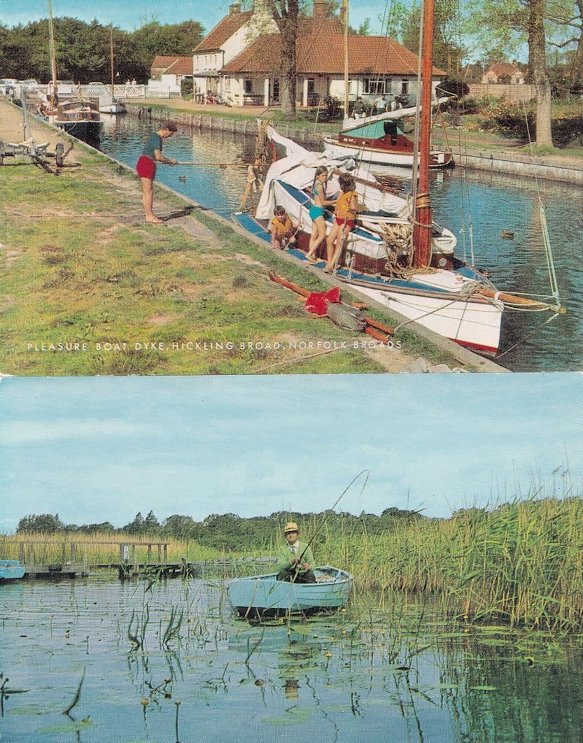 Fishing On Norfolk Broads 2x Rare 1970s Postcard s