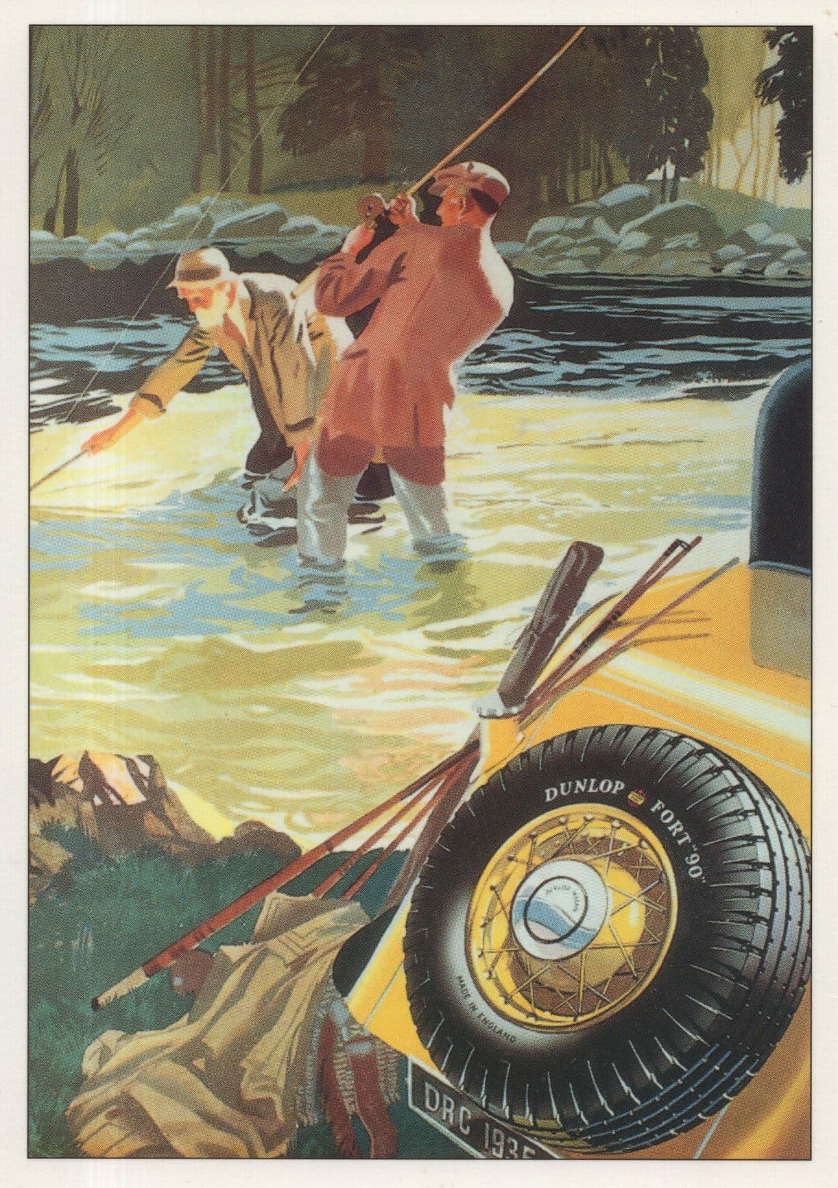 Fishing Trip With Dunlop Tyres Poster Advertising Postcard
