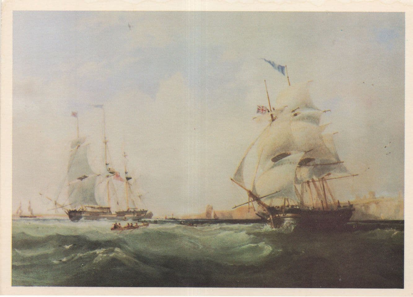 Fishing Whalers Entering The Tyne River Rare Victorian Painting Postcard