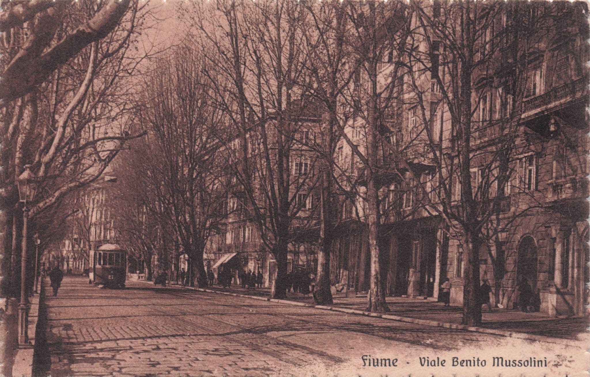 Fiume Old Tram Transport at Viale Benito Mussolini Italy Postcard