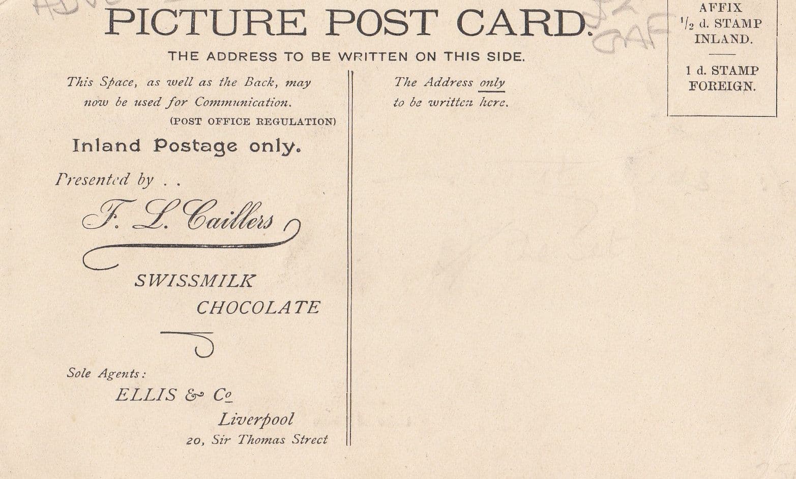 FL Caillers Swiss Schweiz Milk Milch Chocolade Chocolate 2x Advertising Postcard
