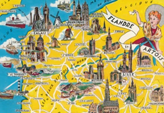 Flandre Et Artois Windmill Boats French Carte Map Postcard