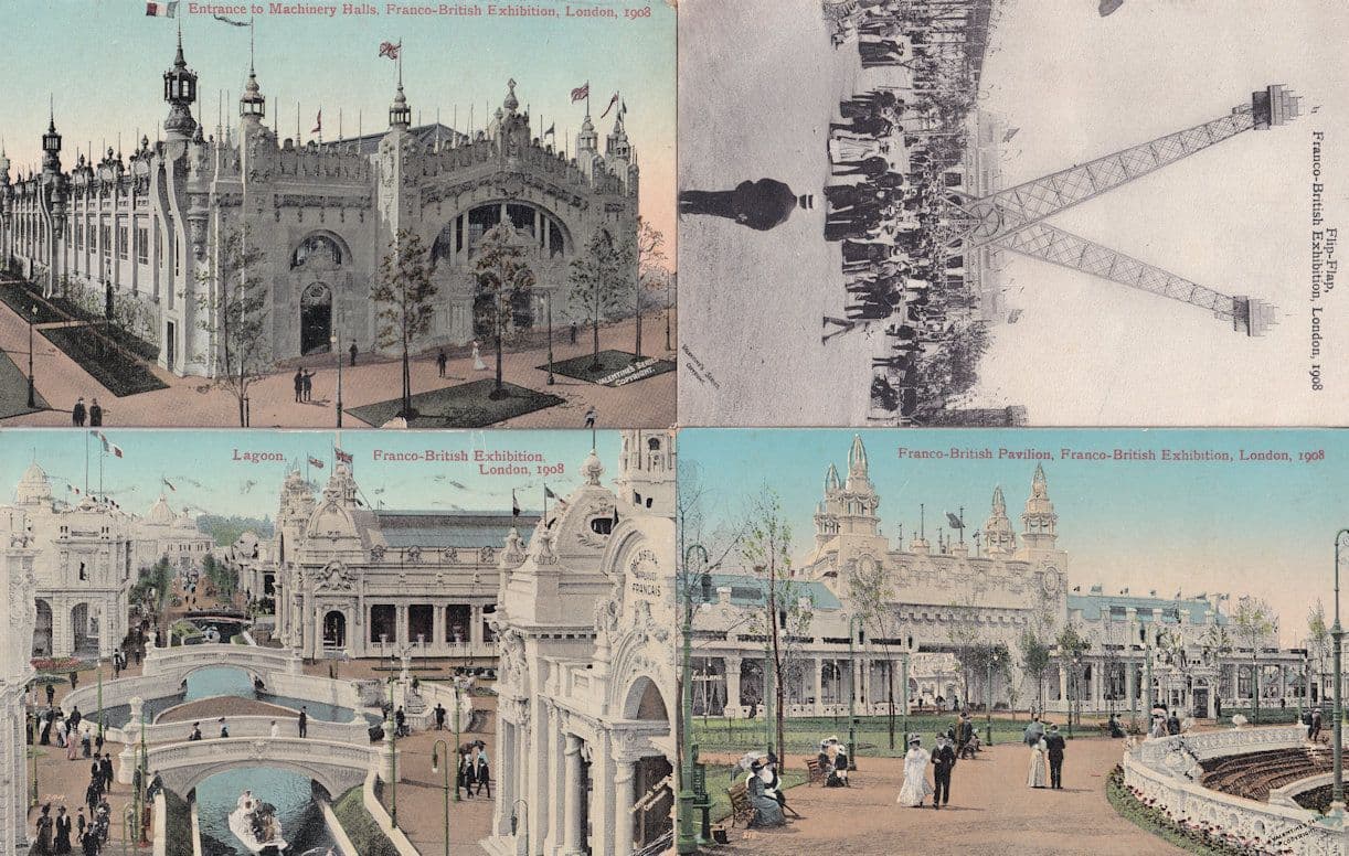 Flip Flap Franco British Exhibition Machinery Halls 4x Postcard s