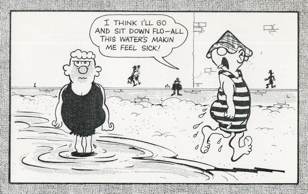 Flo In Swimsuit Making Andy Capp Feel Sea Sick Comic Postcard