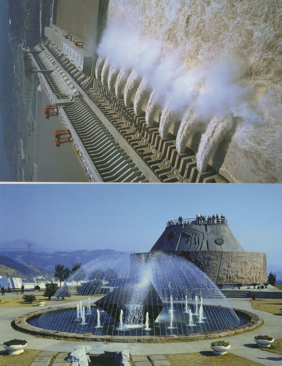 Flood Discharge Three Gorges Dam River Hubei China 2x Postcard