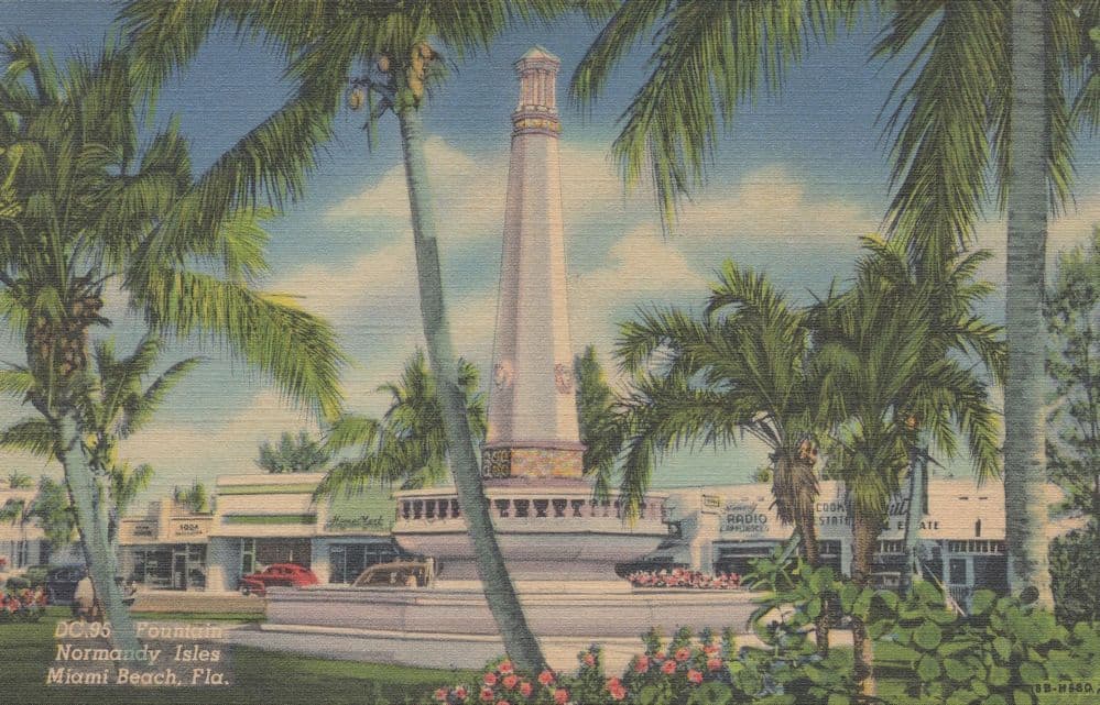 Florida Miami Beach Fountain At Normandy Isles Curteich Postcard