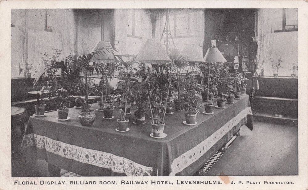 Flowers on Snooker Table Levenshulme Railway Hotel Lancashire Postcard