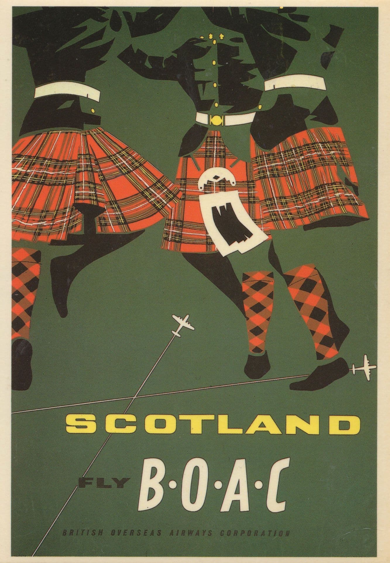 Fly BOAC Plane Flights To Scotland Scottish Travel Advertising Postcard