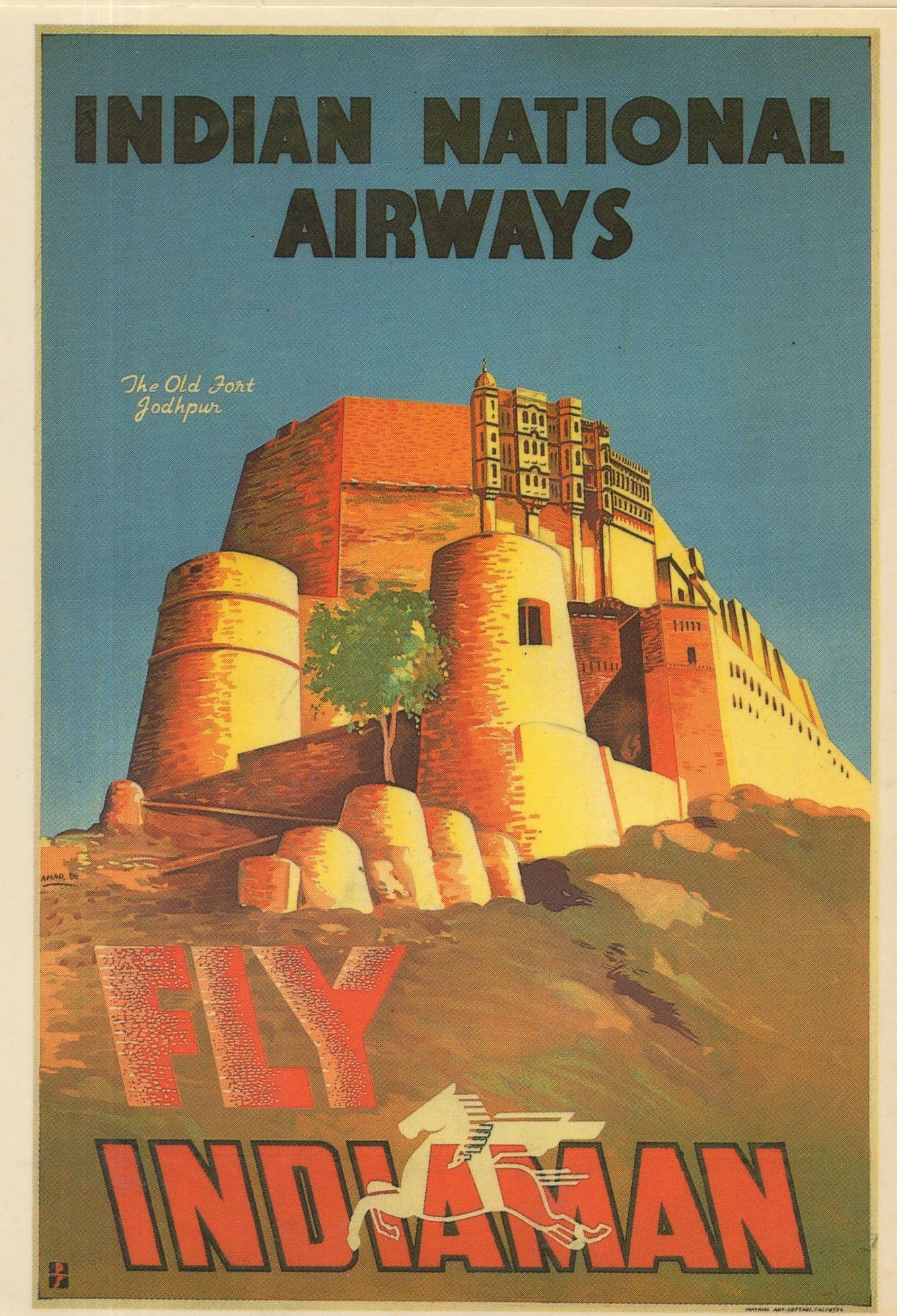 Fly Indiaman Indian Plane Airways To Old Fort Jodphur Postcard