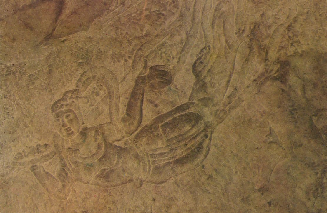 Flying Celestial Ceiling Bas Relief Chinese Mural Caves Postcard