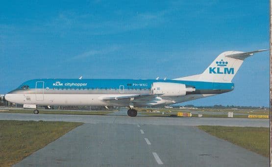 Fokker 70 PH-WXC Plane of KLM Cityhopper Airlines at Munich Airport Postcard