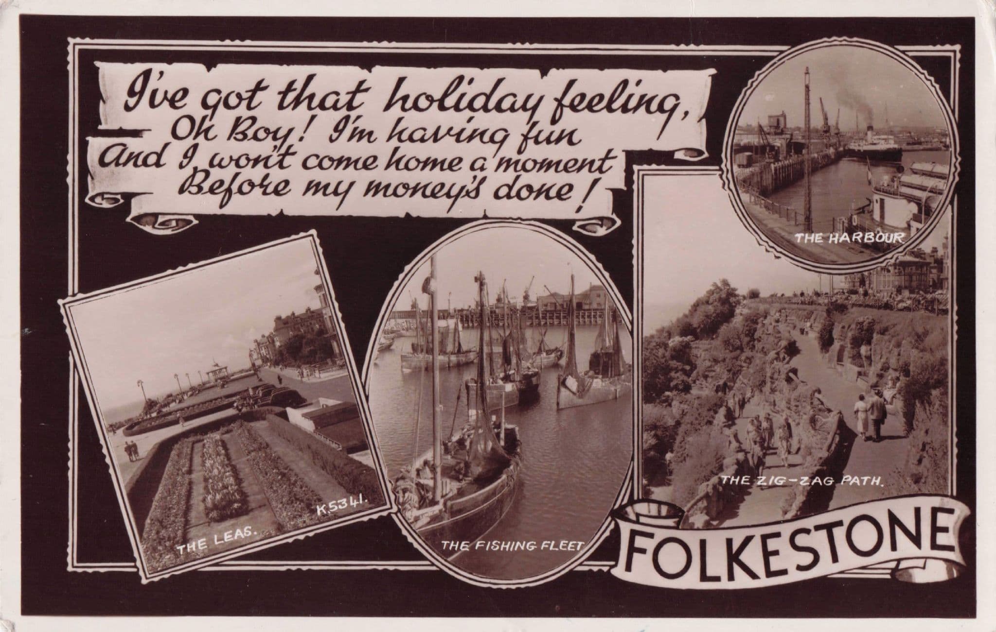 Folkestone Holiday Feeling Ship Harbour Kent Old Real Photo Postcard