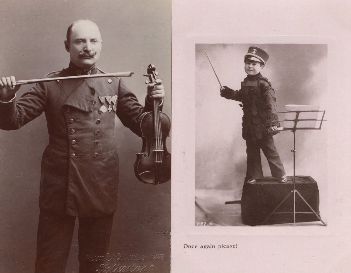 Folkestone Kent Military Band Army Musician Old RPC 2x Postcard s